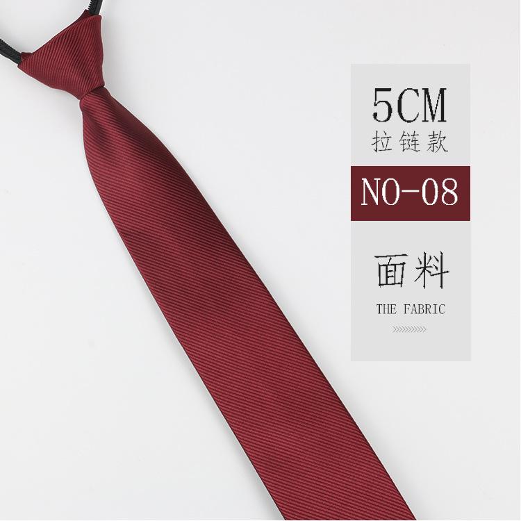 Tie Men'S Zipper Lazy Polyester Silk Jacquard Dress Day Solid Color 5Cm Narrow Edition