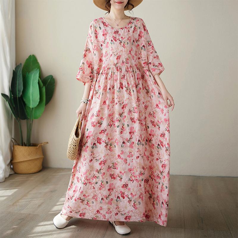 Summer Loose Plus Size Women's Round Neck Short Sleeved Dress