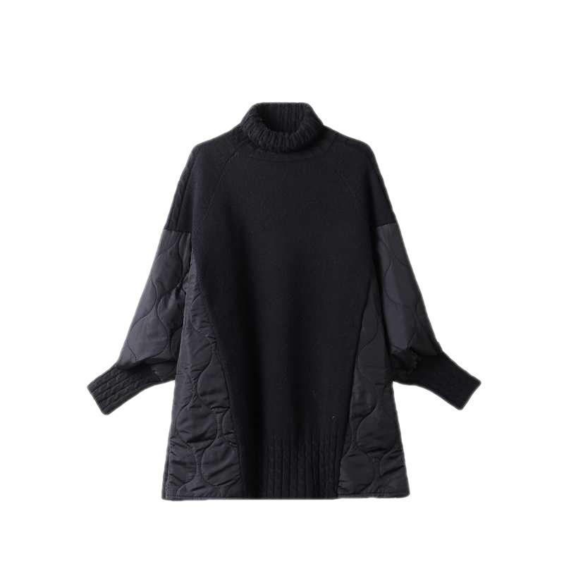 European Loose-fitting Turtleneck Coat with Quilted Texture and Button Detail