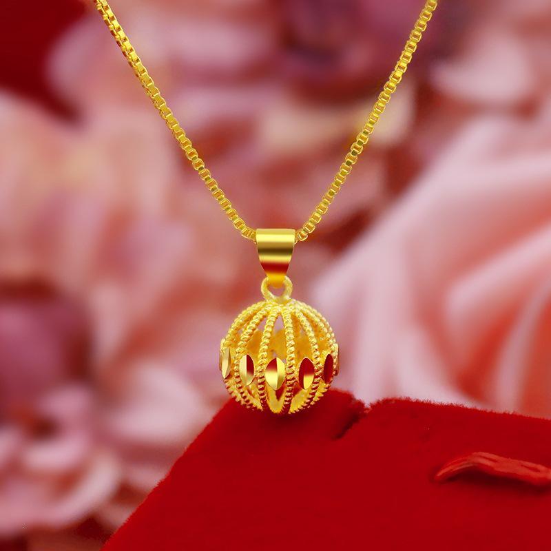 Vietnamese Gold Plated Openwork Ball Pendant Necklace for Women