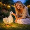 Outdoor Solar Powered Metal Animal Lawn Ornament Garden Yard Decorative Swan Sculpture with Light for Patio Pathway