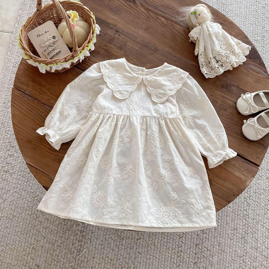 Herbst-Stickerei-Kragenkleid für Mädchen, Alter 1-8 - Eleganter Frühlings-/Herbst-Prinzessinnenrock