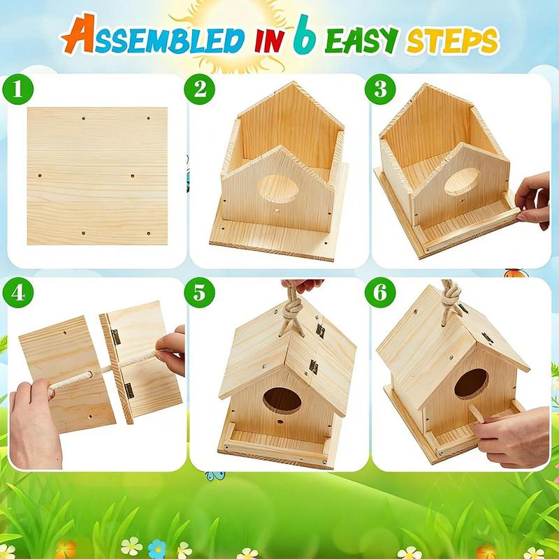 Bird House Kits Wooden DIY Birdhouse Kit Outdoor Freestyle Painting Arts & Crafts Projects With Paints Brushes Garden Yard Decor