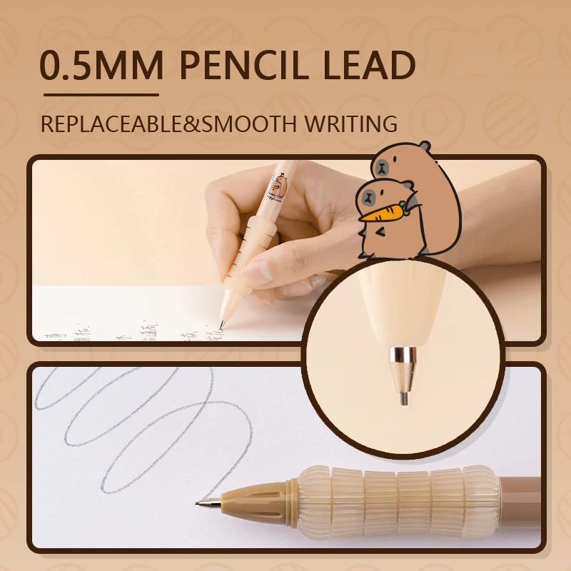 4 Pcs/Set Kawaii Capybara Automatic Pencil Cute 0.5mm Black Lead Soft Touch Writing Mechanical Pencils Student School Stationery