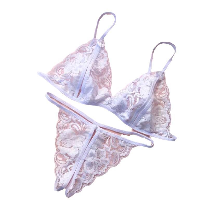 Sexy Transparent Lace Lingerie Set: Bra & Split Triangle Panties