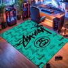 Black Base City Names No.4 Logo Area Rug Non Slip Mat, White Print Global City Street Art Carpet for Living Room Decor