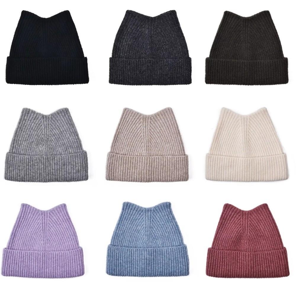 Warm Cat Ear Knitted Hat Solid Color Beanies Hat Ear-Protecting Wool Hat  Ear Protection Hat