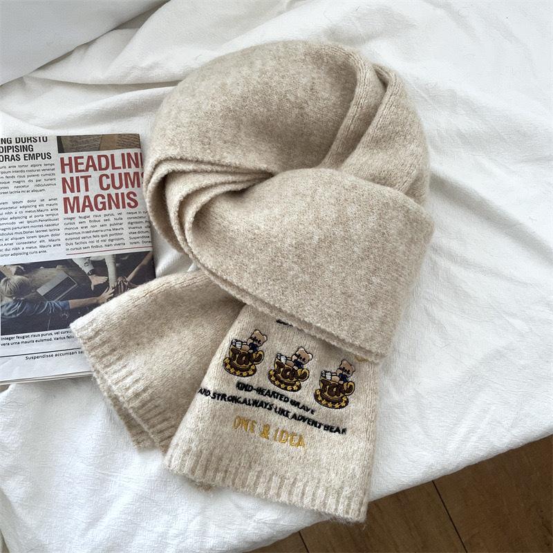 Xiaomi japanese style cute bearembroider wool cartoon scarf for women autumn winterheattech student couple easiest for matchknitting scarf
