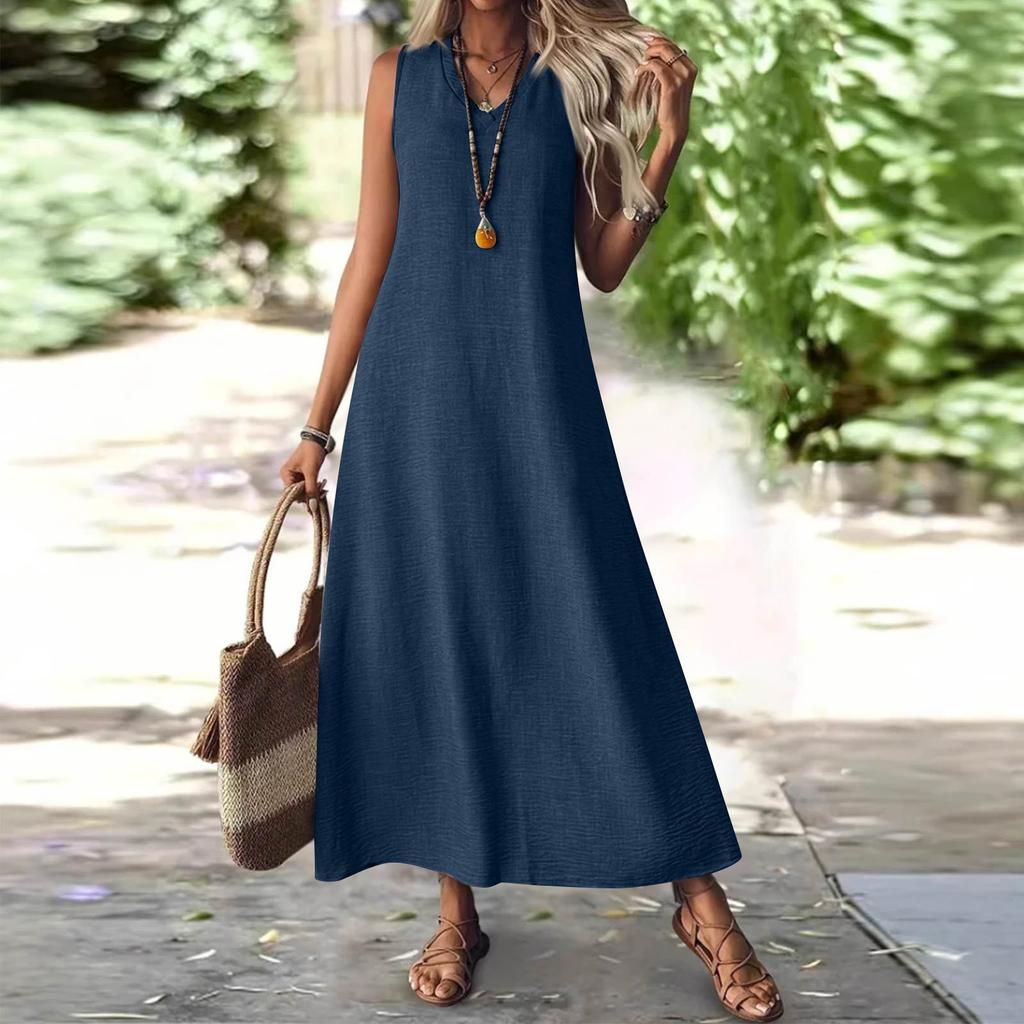 Women's Sleeveless V-Neck Long Maxi Dress