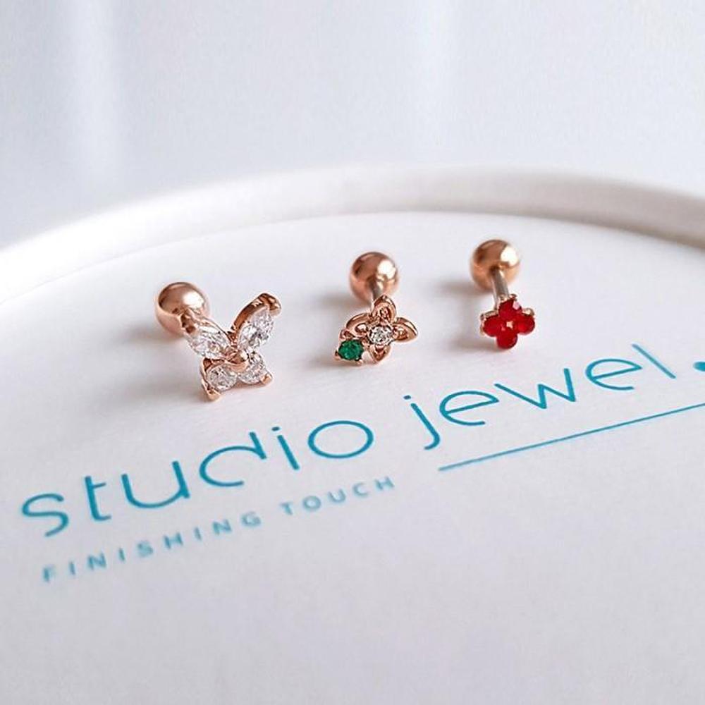 1+1+1 Butterfly Emerald Flower Ruby Piercing (3 types) (S5343822)