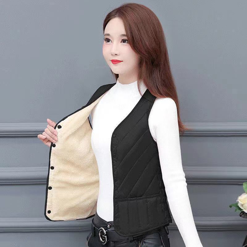 Autumn/Winter Slim-Fit Short Cotton Waistcoat for Women Versatile Waistcoat Layering Warm Thickened Cold Protection