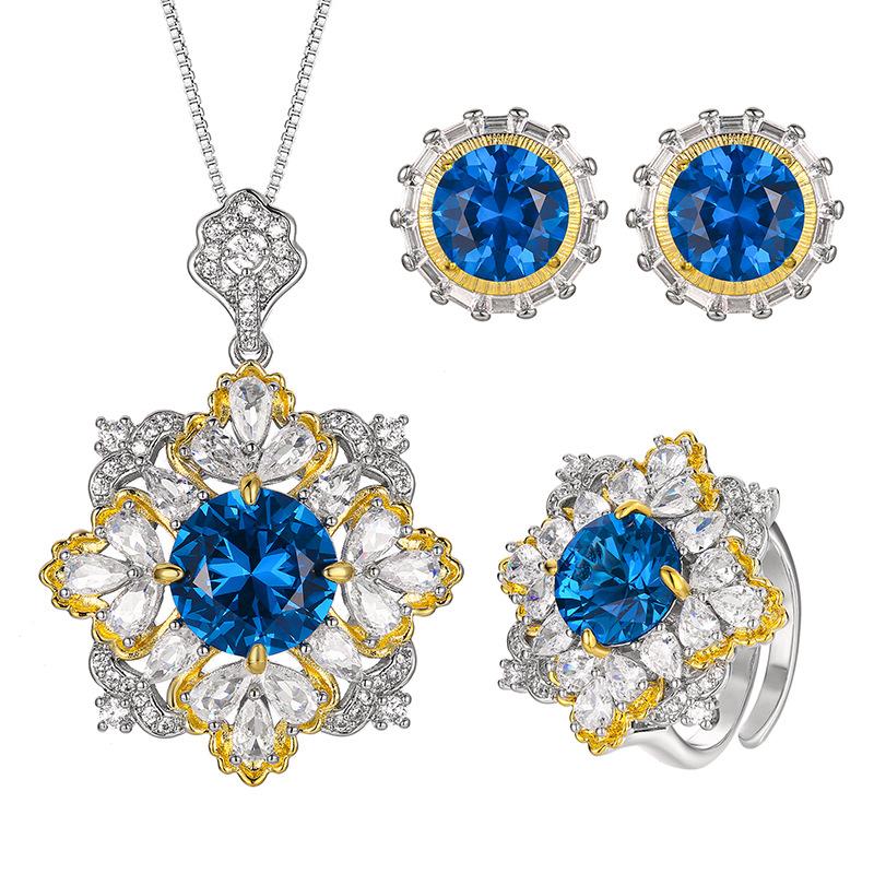 Jewelry Copper Bottom Gold-Plated Simulation Blue Spinel Cornflower Light Luxury Suit Women 12-10M