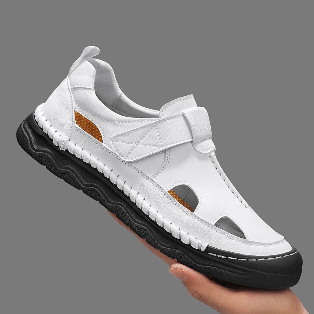 Letní pánské kožené sandály Prodyšné venkovní duté plážové sandály Pánská ležérní obuv