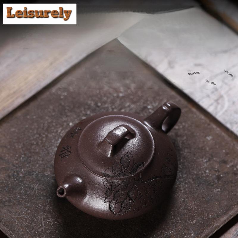 161ml Classic Yixing Purple Clay Teapots Artists Handmade Lotus Nut Pot Raw Ore Azure Mud Kettle Chinese Zisha Tea Set Ornaments