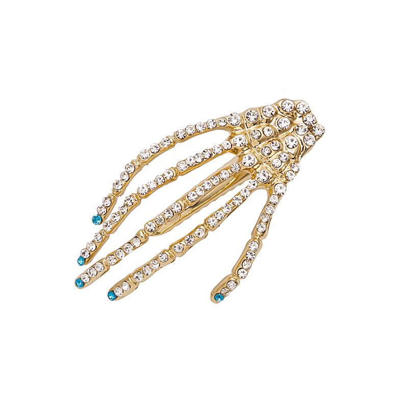 Dark Ghost Claw Skeleton Hand With Diamond Hairpin, Exaggerated Metal Halloween Duck Bill Clip Headdress