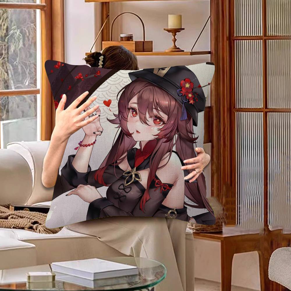 Genshin Impact Hu Tao Pillow Cover For Bedroom Room And Living Room Sofa Decorative Cushion Cover