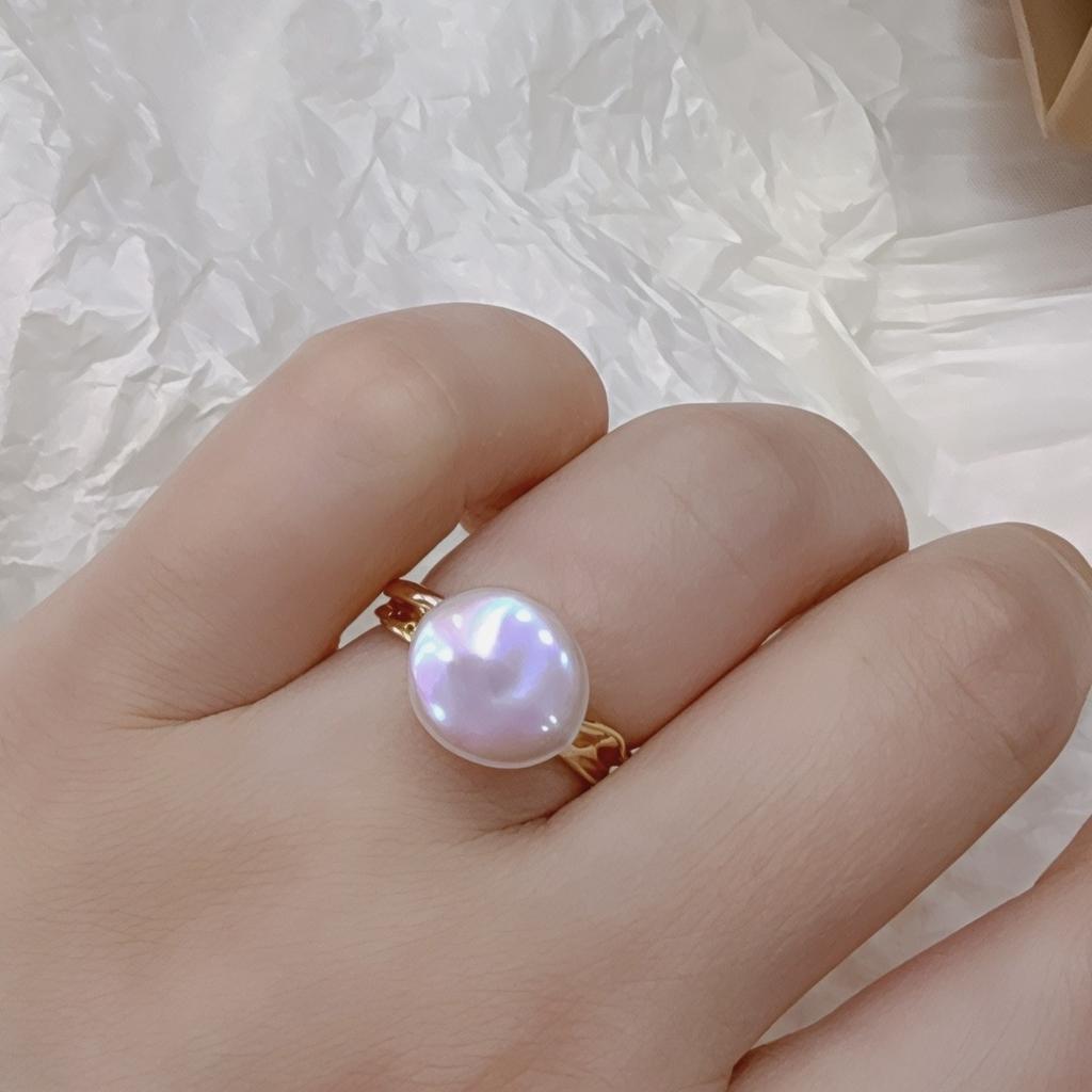 Natural four-leaf flower button baroque pearl ring women's open index finger ring 2026 new retro ring