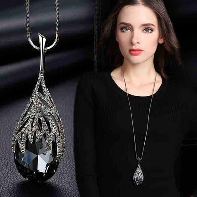 Fashionable Crystal Inlaid Diamond Water Droplet Sweater Chain for Women's Personalized Geometric Versatile Accessories