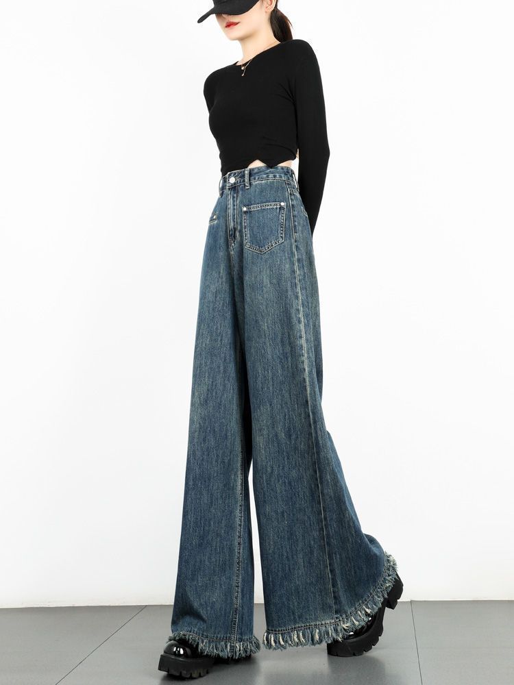 American Retro Super Wide-leg Jeans, dámské nové, s vysokým pasem, zeštíhlující design, světlé kalhoty s rozšířeným vzorem