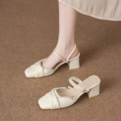 Mary Jane Schuhe mit dickem Absatz und quadratischer Spitze, Damen neue Keilabsatz Temperament Damen Schuhe mit Röcken, zwei Tragemöglichkeiten, Modeschuhe