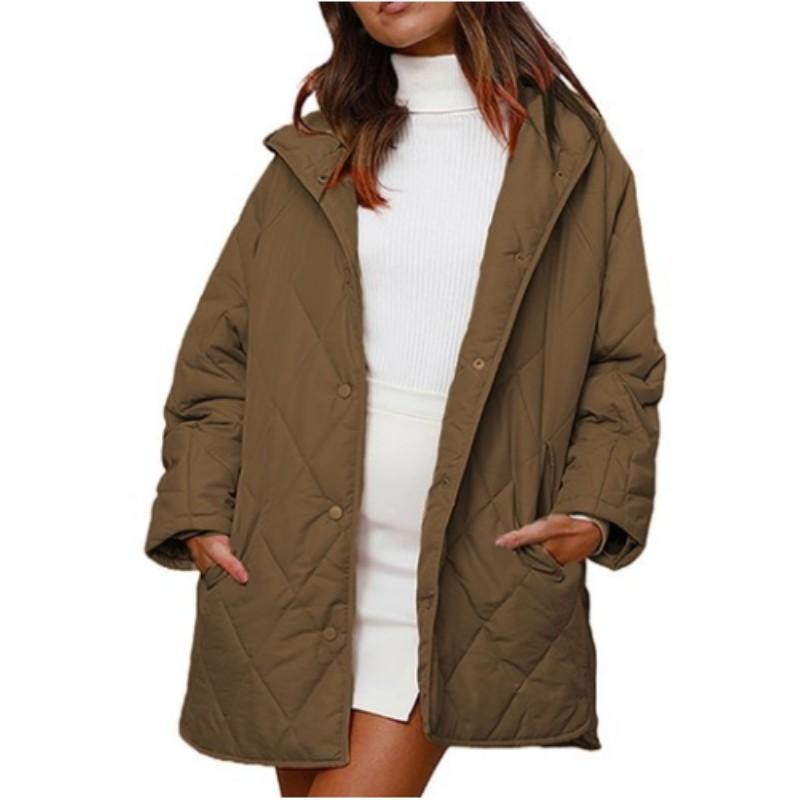Damen Herbst und Winter einfarbig leichter Freizeitmantel lockere Rauten-Kapuzenjacke