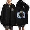 Mens Oversized Hooded Zip-Up Sweatshirt With One Piece Anime Print Plus Size Fleece-Lined Casual Jacket Fall