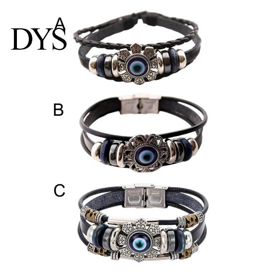 Faux Leather Bracelet Bohemian Multilayer Beads Vintage Geometric Decorative Gift Men Women Turkish Evil Eye Charm Jewelry for Daily Life Fashion
