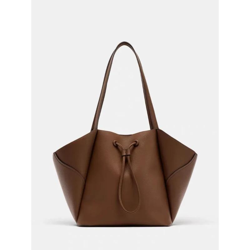 Women Casual Tote Handbag Large Capacity PU Leather Simple Tote Purse Solid Color Slouchy Tote Bag Female Shopping Bag