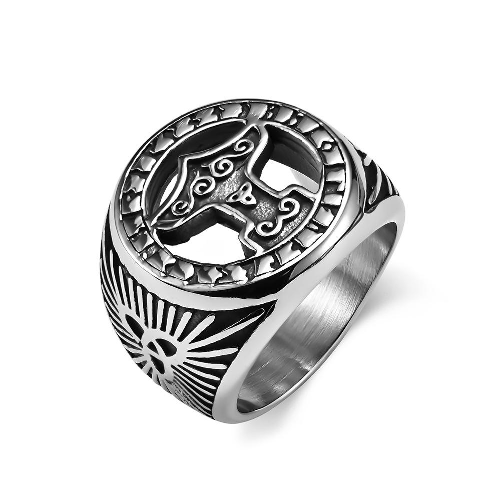 Vintage Nordic Viking Eternal Knot Tomahawk Titanium Steel Ring, Celtic Triangle Knot Stainless Steel Hand Jewelry 8#