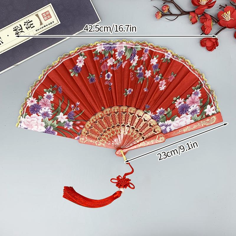 Silk Cloth Folding Fan Traditional Chinese Dancing Fans Hand Fan Portable Performance Props Vintage Wedding Party Photo Props