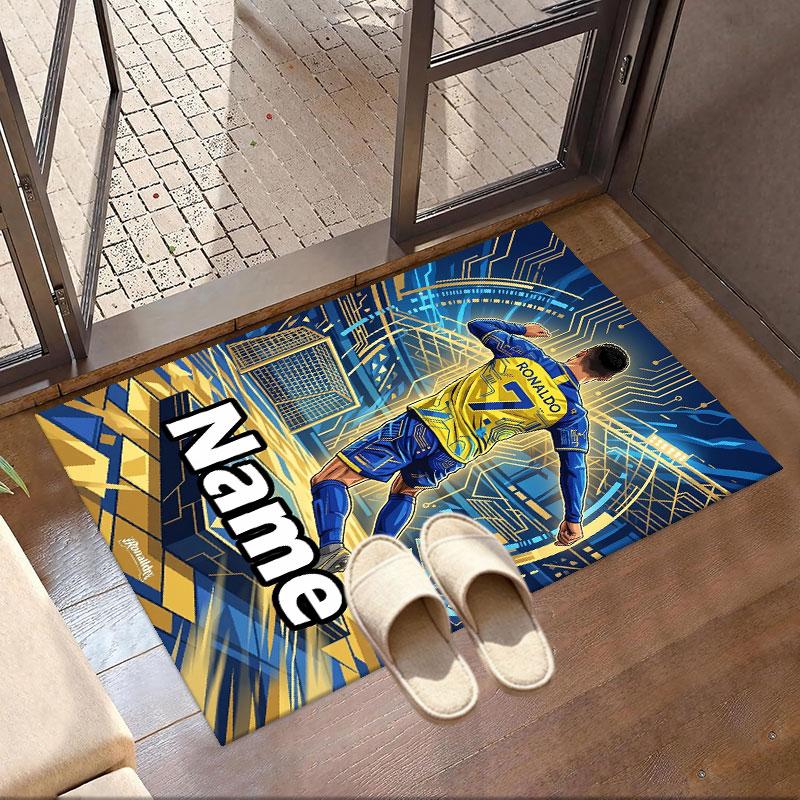 Custom Name Personalized Cristiano Ronaldo Print Carpet, Versatile Home Decor Rug, for Playroom, Apartment, Balcony, Entryway, Hallway Gift