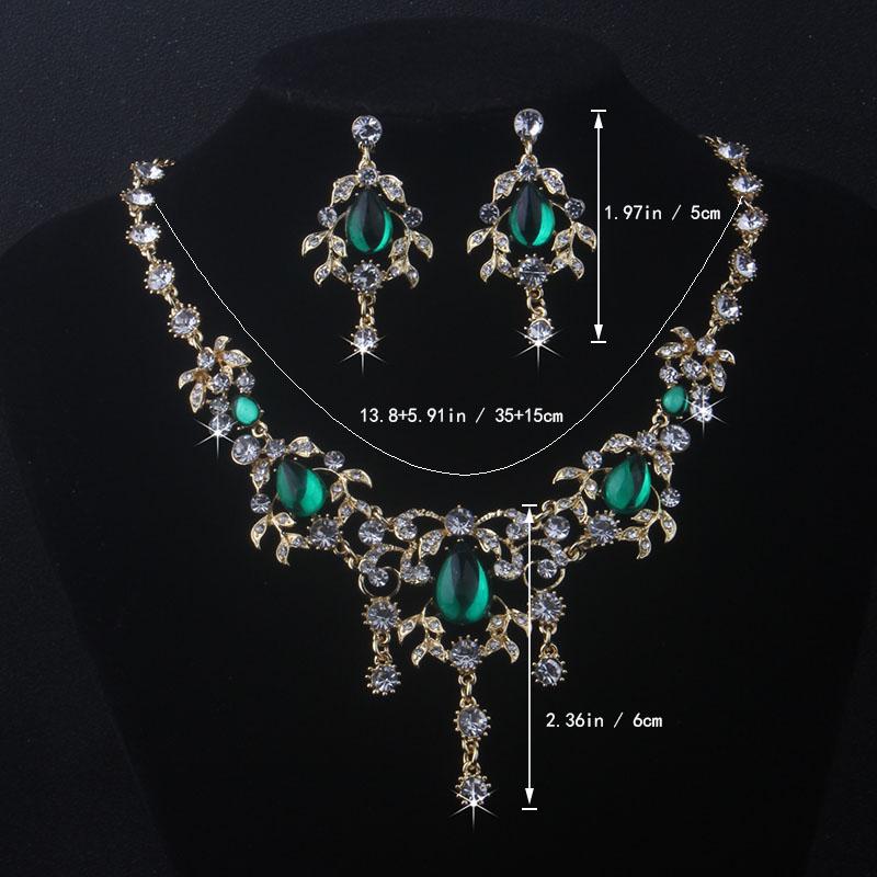 Ladies' Fashionable High-end Atmospheric Pendant Necklace Earring Set, Bridal Accessories, Wedding Dress Accessories, Green And