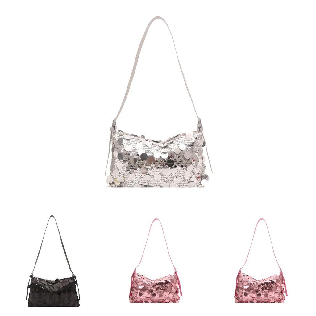 Simple Solid Color Sequin Design Women Casual Shoulder Bag For Street Fashion Looks