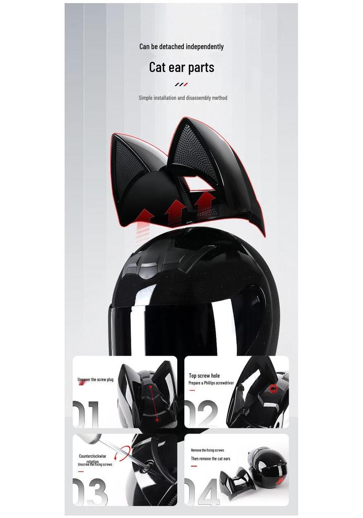 Universal Full Face Motorcycle Helmet with Cat Ears for Men and Women
