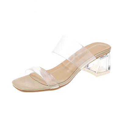 Nouveaux Talons Transparents Pantoufles Sandales Femme Chaussures d'Été Femme Escarpins Hauts Transparents Mariage Gelée Sexy Talons Carrés