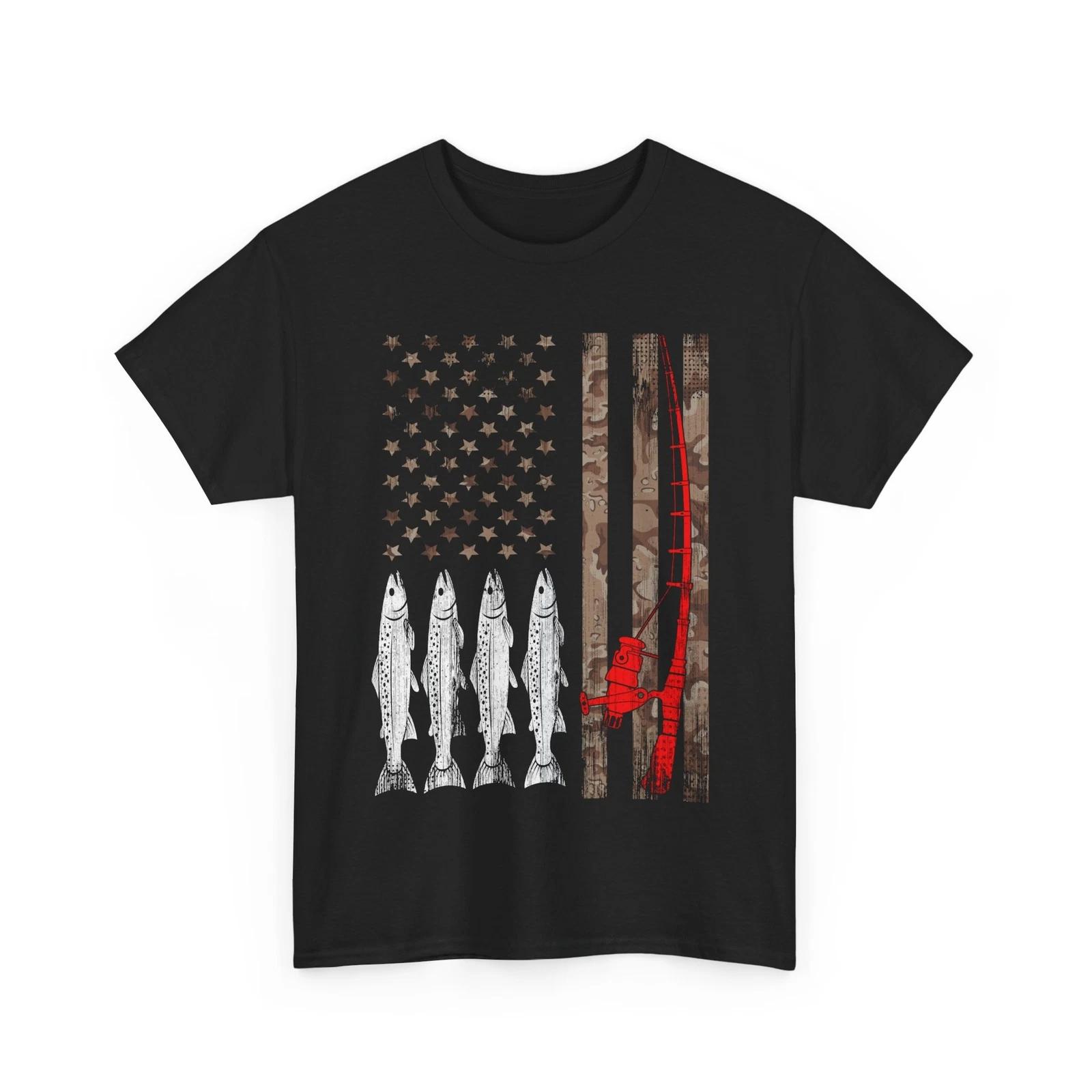 Fishing USA Flag Shirt, Fisherman Fishing Season Shirt, Fishing Rods Shirt L