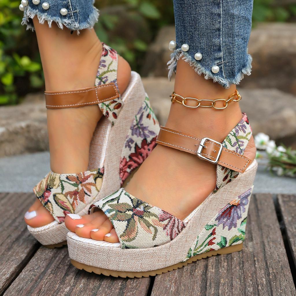 Colorful Summer Women Wedge Sandals Japanese Style Slip-On Casual Shoes Women Leather Upgraded Version Platform Sandals Women