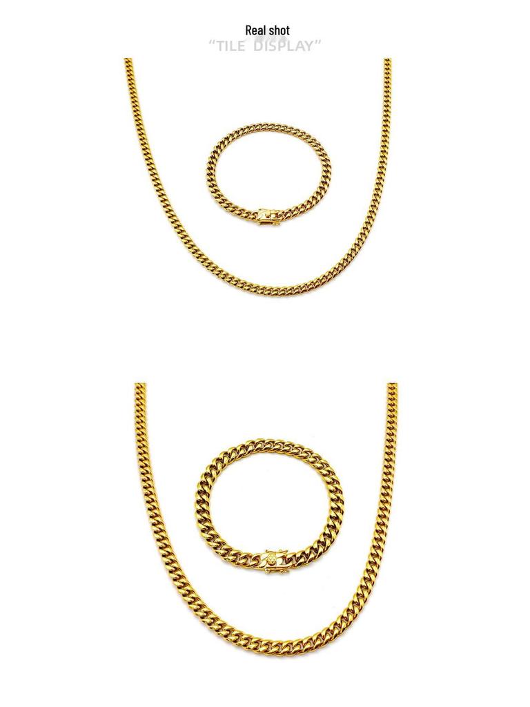 Men's Hip Hop Round Polished Titanium Steel Cuban Chain Necklace