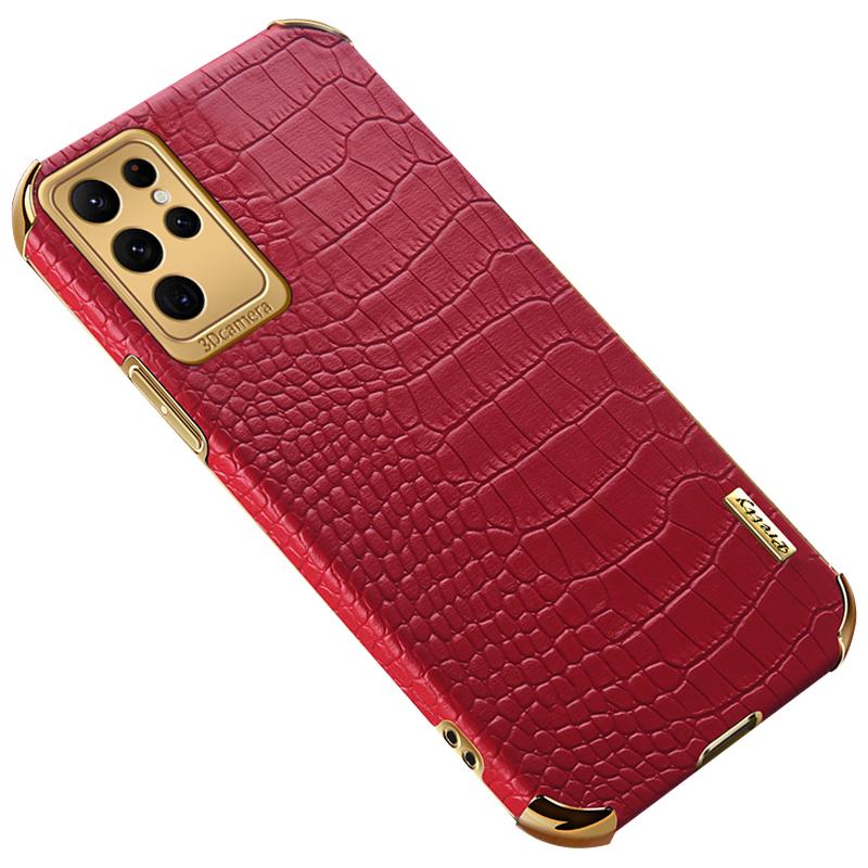 For Samsung Galaxy S24 Ultra Cell Phone Case Electroplated TPU+PU Crocodile Texture Back Cover