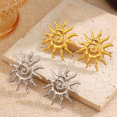 Stylish Sunflower Eye Stud Earrings - Imitation Silver, Versatile Women's Fashion Jewelry for Christmas