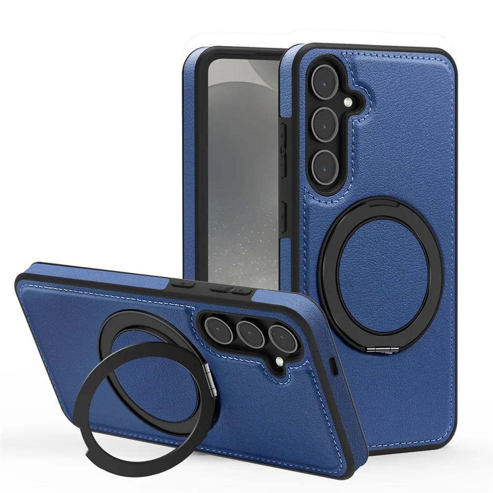 Business Rotating Stand Leather Magnetic Phone Case for Samsung Galaxy S26 S25 Edge S24 Ultra FE S22 S23 Plus Protector Cover