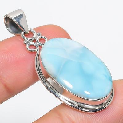 Natural Republic Larimar Gemstone 925 Solid Sterling Silver Pendant 1.75" L0g75