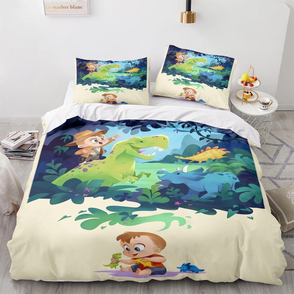 Dinosaurier Cartoon Druck Quilt Set Dreiteilig Digitaldruck Heimtextil-Set Heimtextil