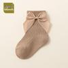 Korean Style Combed Cotton Baby Socks, Spring & Autumn, Bow Knot Design, Loose Cuff, Mid-Calf Length