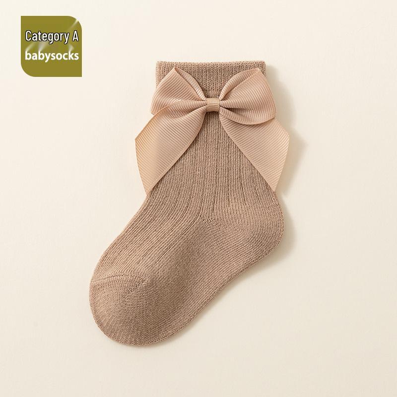 Korean Style Combed Cotton Baby Socks, Spring & Autumn, Bow Knot Design, Loose Cuff, Mid-Calf Length