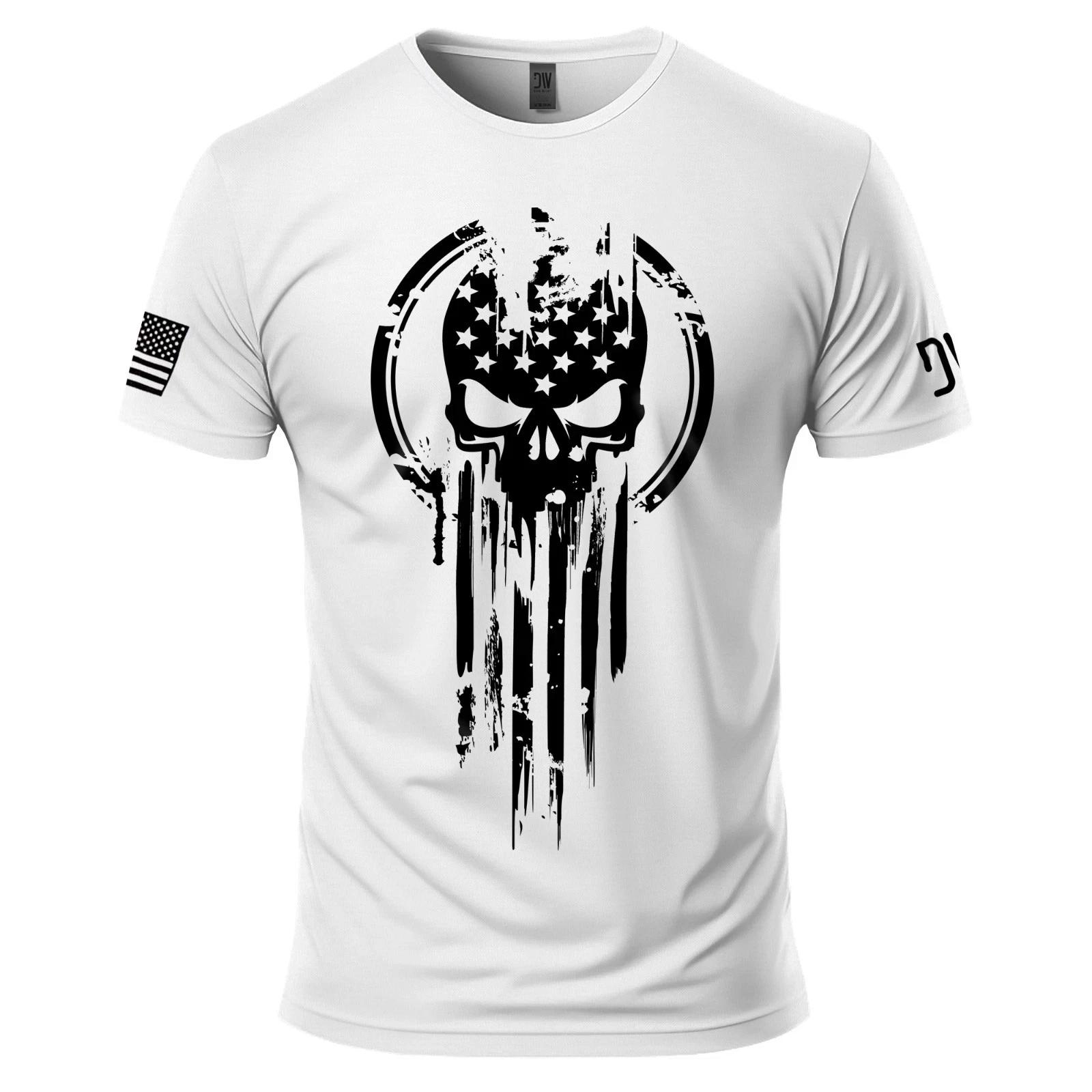 American Warrior Skull T-Shirt Military Patriotic Tee 100% Cotton S-3XL XL