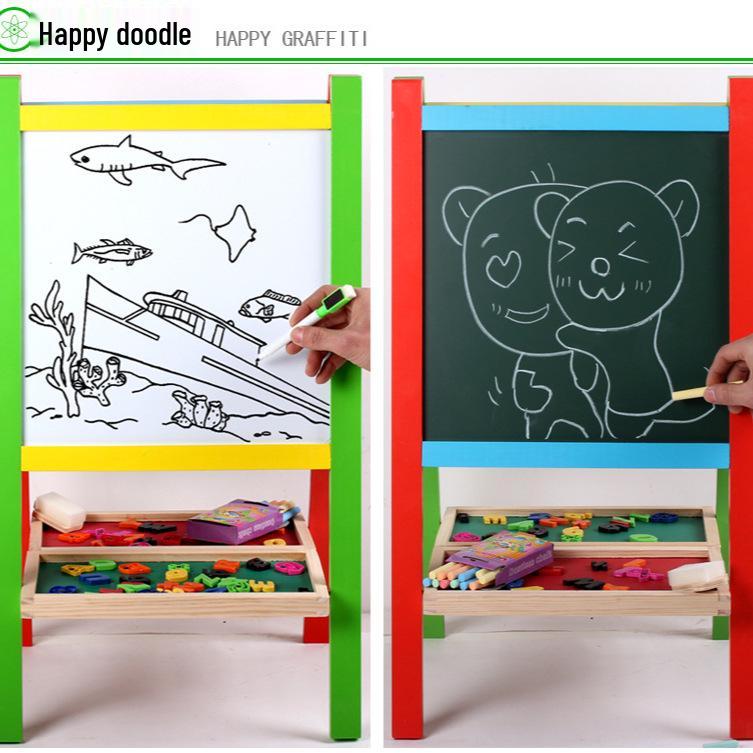 Foldable Double-Sided Magnetic Wooden Easel for Kids - No Installation Needed