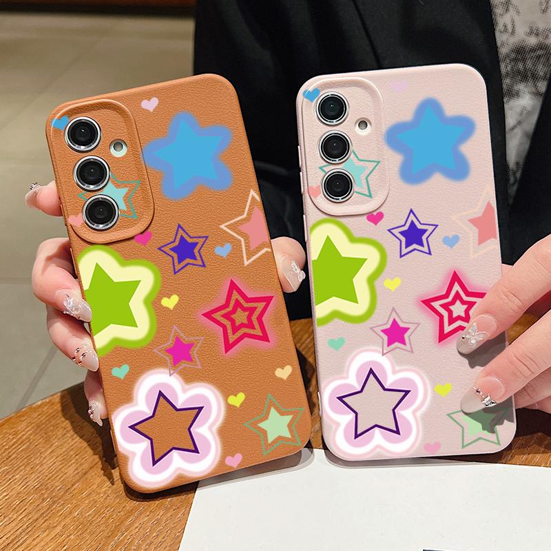 Blended Colorful Stars Pattern Case For Samsung Galaxy A57 A37 A17 A56 A36 A26 A16 A55 A35 A15 A54 A34 A14 5G Leather Texture Silicone Cover