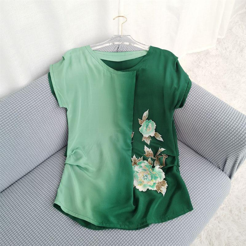 100% Mulberry Silk Women's Top Loose T-shirt Short-Sleeved Silk Tops Summer Silk Crepe De Chine Tops Women's Big Sale