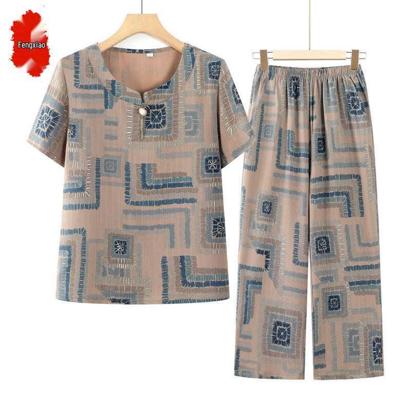 Женский полосатый комплект из двух предметов свободного кроя с коротким рукавом 5XL